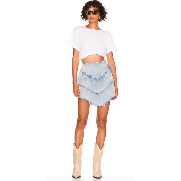 MOTHER‎ The Ruffle Mini Raw Edge Skirt in Action Shot Size 31 - Picture 2 of 11